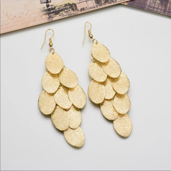 Shiny Gold Dangle Earrings - Picture 4 of 6